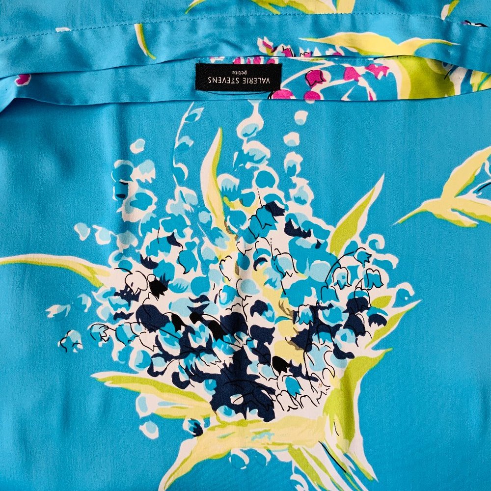 Valerie Stevens 100% Silk Blue Floral Midi Ruffle Faux Wrap Skirt Sz 8P - Picture 9 of 16